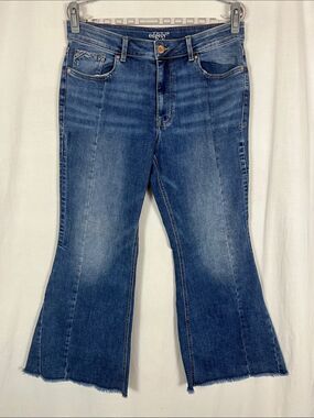 Edgely High Rise Flare Blue Raw Hem Jeans
